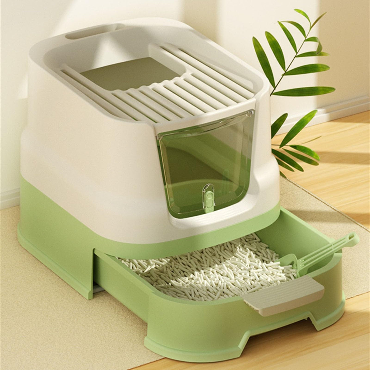 Large Top Entry Enclosed Cat Litter Box with Lid and Scoop M628