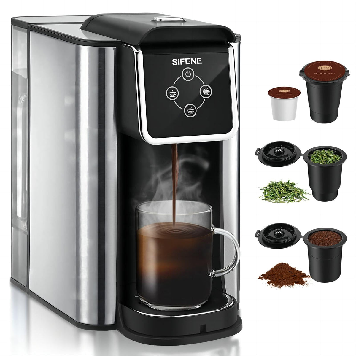 Single Serve Coffee Maker, 3-in-1, 6-12oz, Black E114