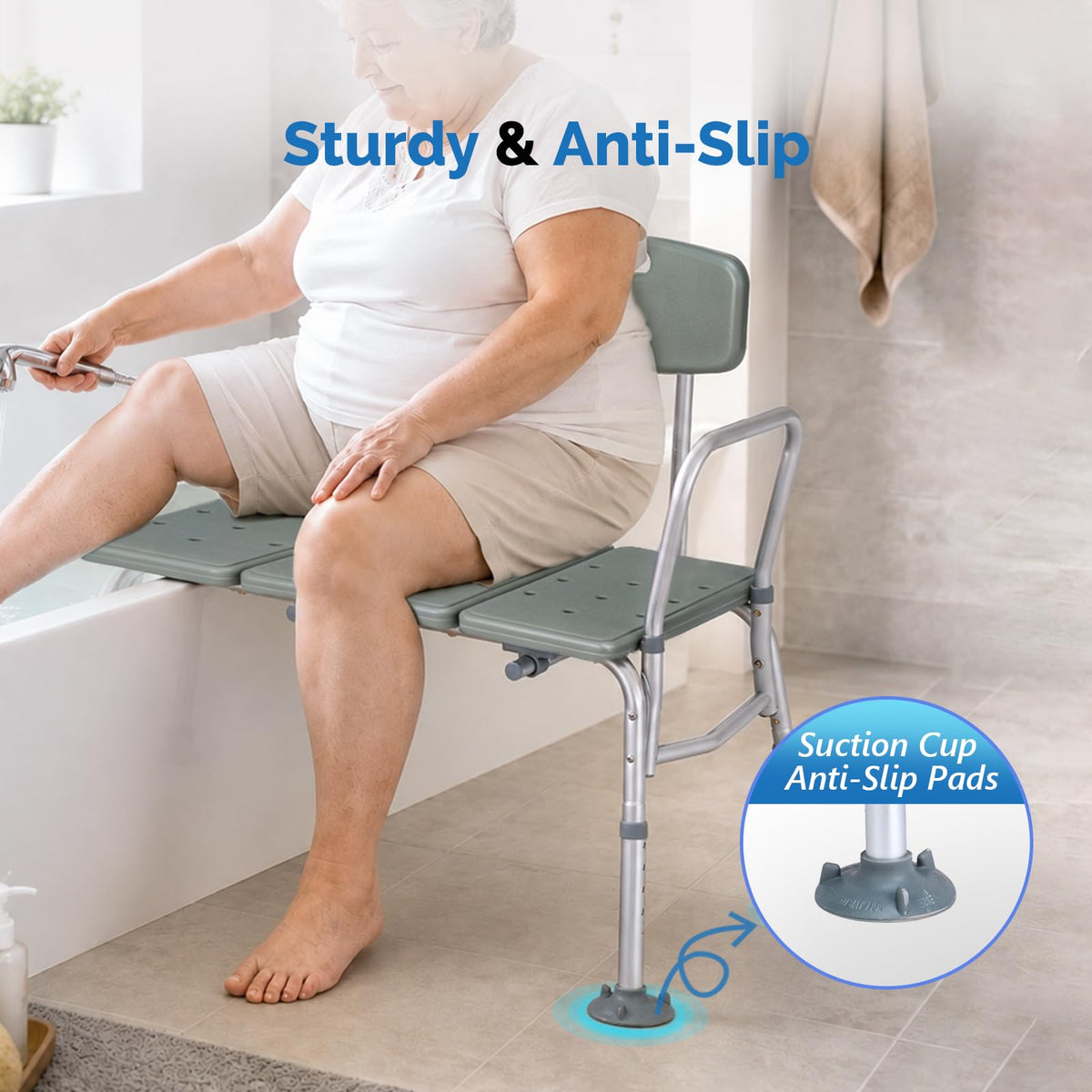 Height Adjustable Tub Transfer Bench Shower Chair with Backrest F7820
