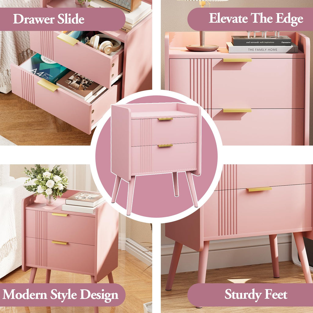 Pink 2 Drawer Wooden Nightstand R87325