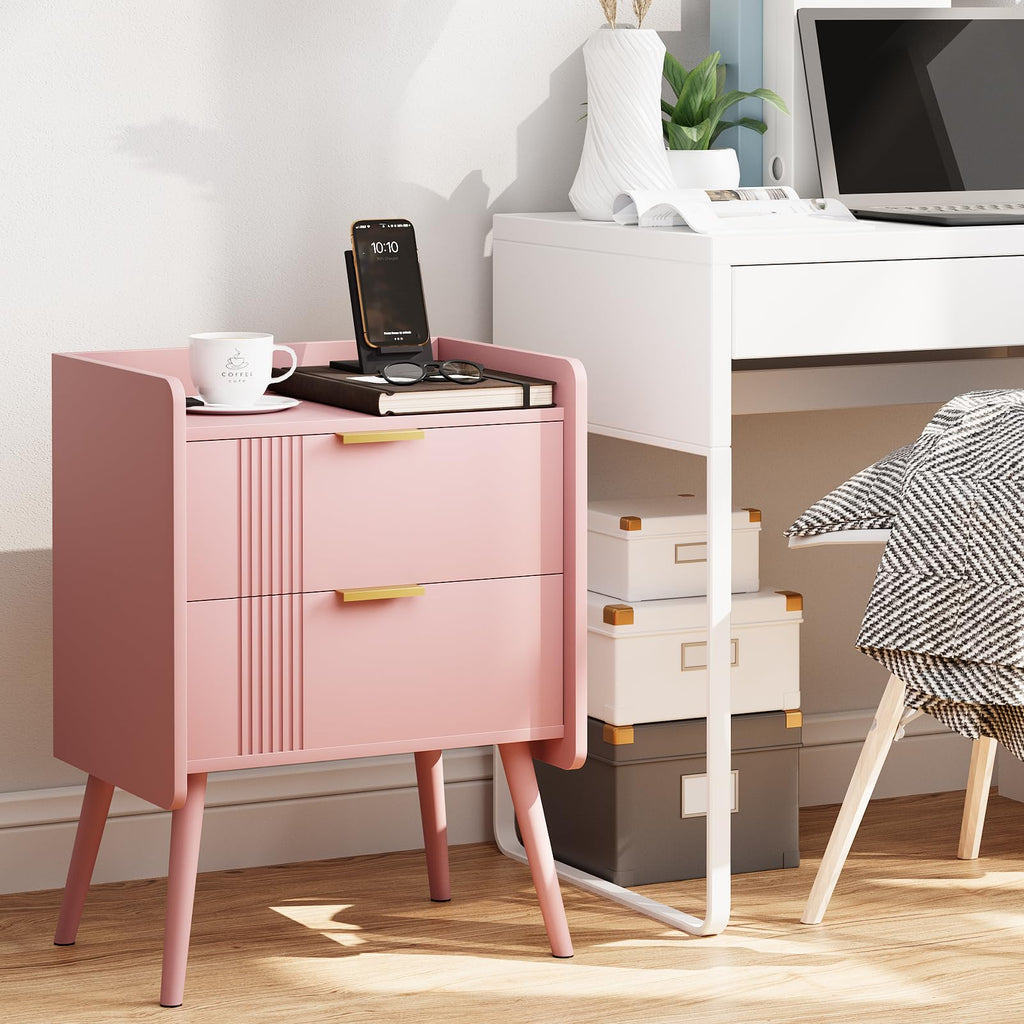 Pink 2 Drawer Wooden Nightstand R87325