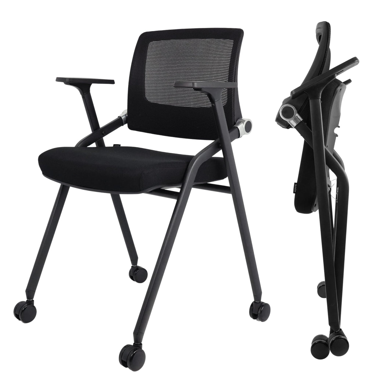 2 Pack Black Mesh Folding Office Chairs with Wheels R3173