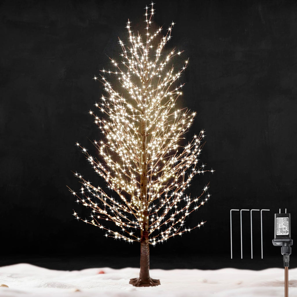 6FT Brown Lighted Birch Tree 1300LEDs Warm White Lights O503693