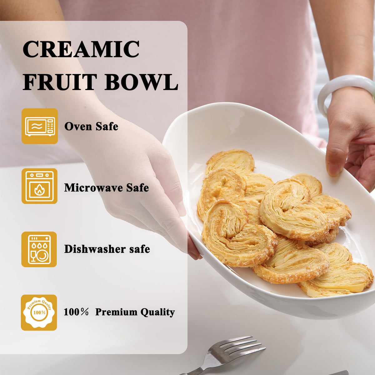 3 Tier Ceramic Fruit Bowl with Golden Metal Stand O174466