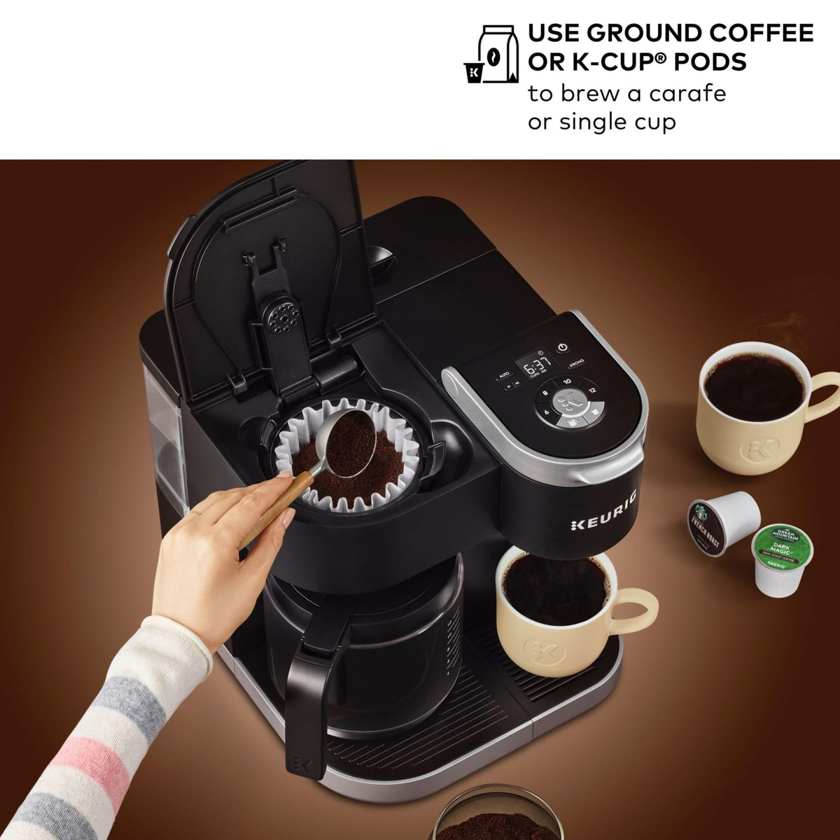 Single Serve K-Cup Pod & Carafe Coffee Maker, Black O297