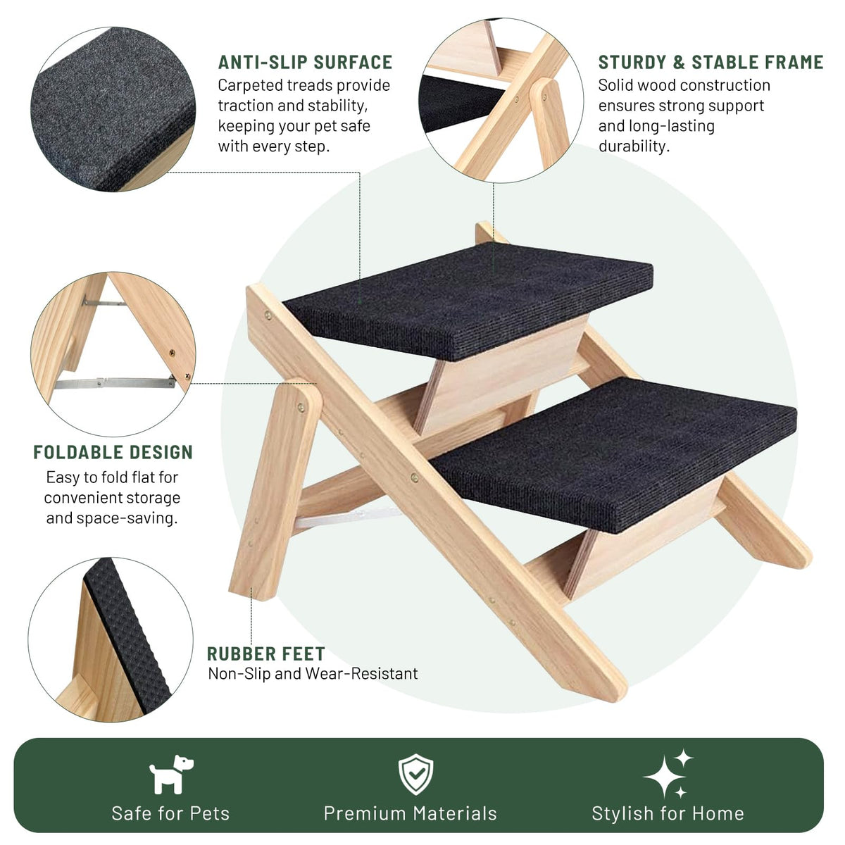 Wooden 2-in-1 Foldable Pet Stairs & Ramp H783