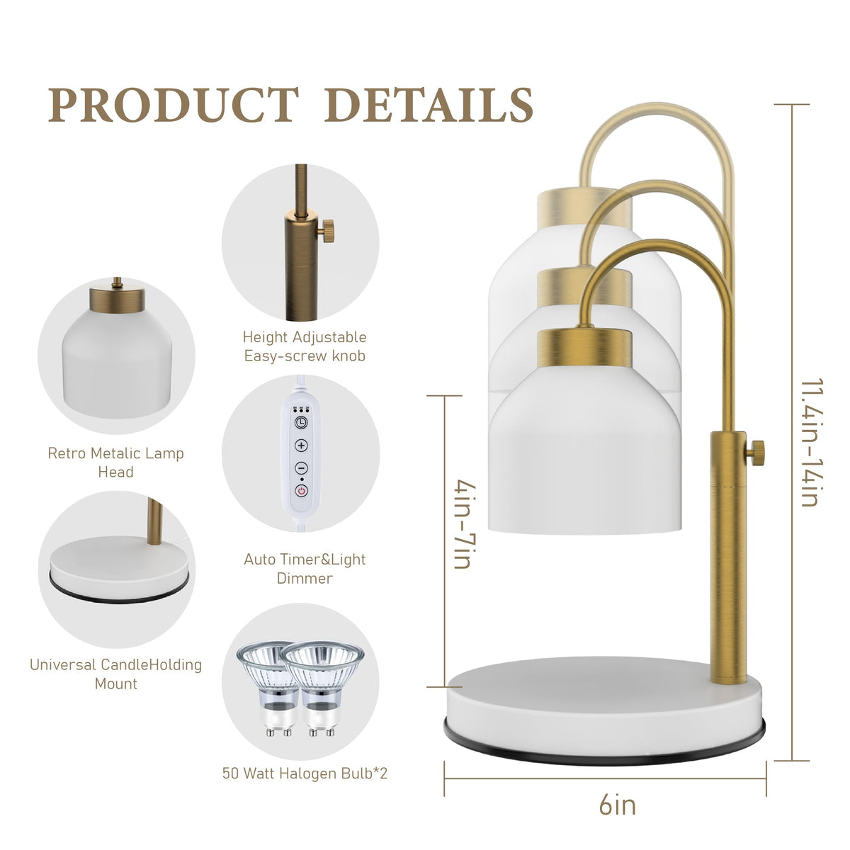 Candle Warmer Lamp with Timer Dimmer Adjustable White Z768753
