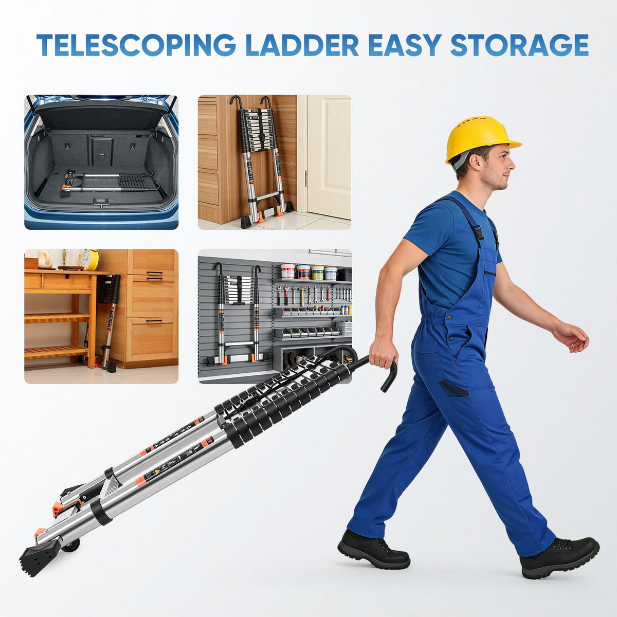 Telescoping Ladder 16.5 FT with Wheels & Hooks 330 lbs T7018