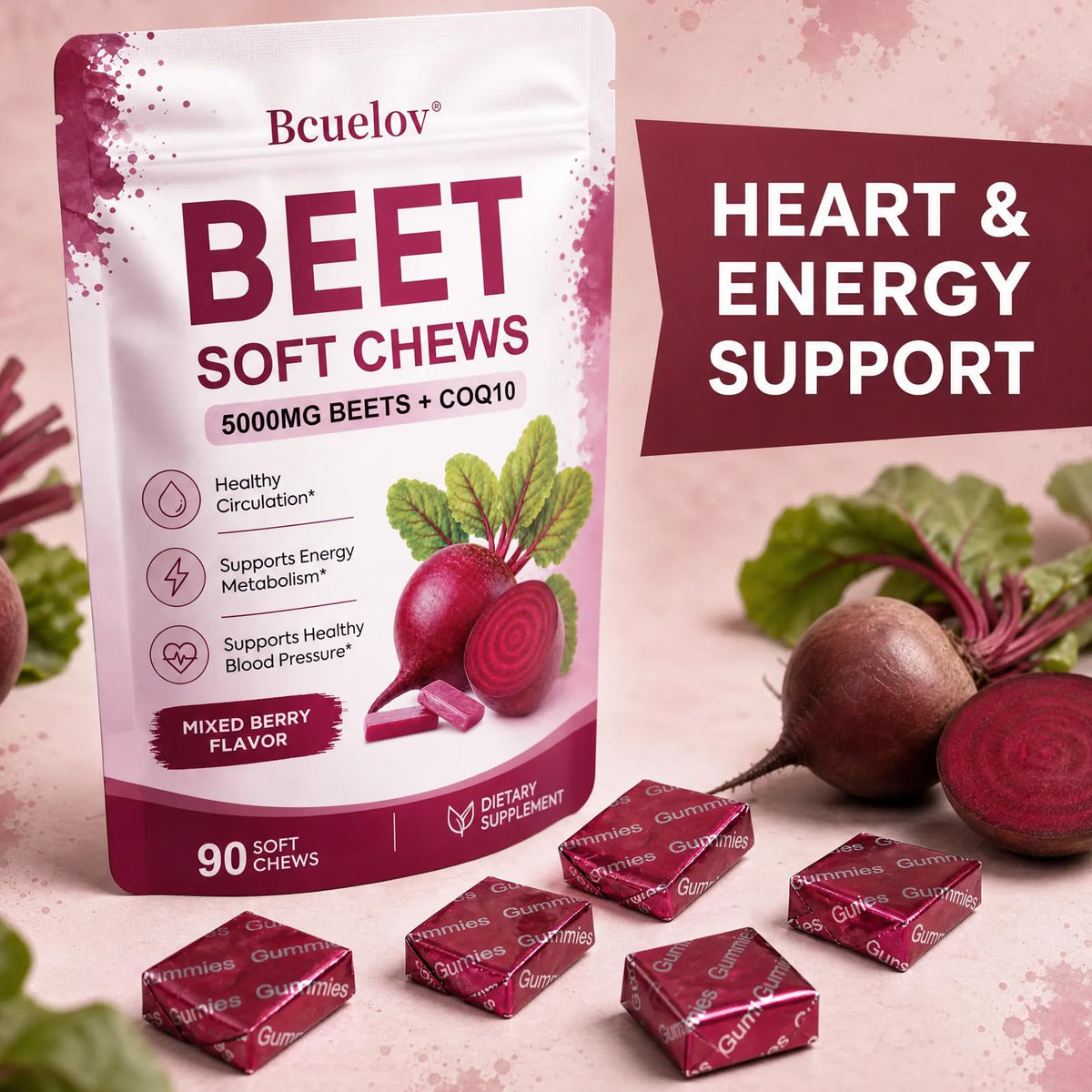 Beet Root Chews with CoQ10, Mixed Berry, 90 Ct S7794