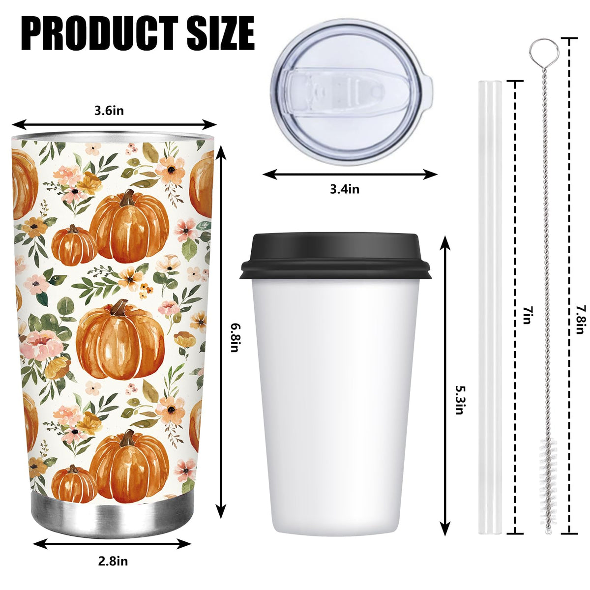 20 Oz Floral Pumpkin Tumbler with Lid Straw P356