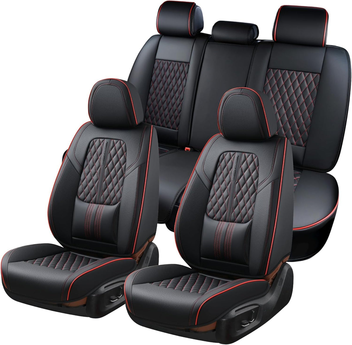 Black Nappa Leather Car Seat Covers Full Set F257
