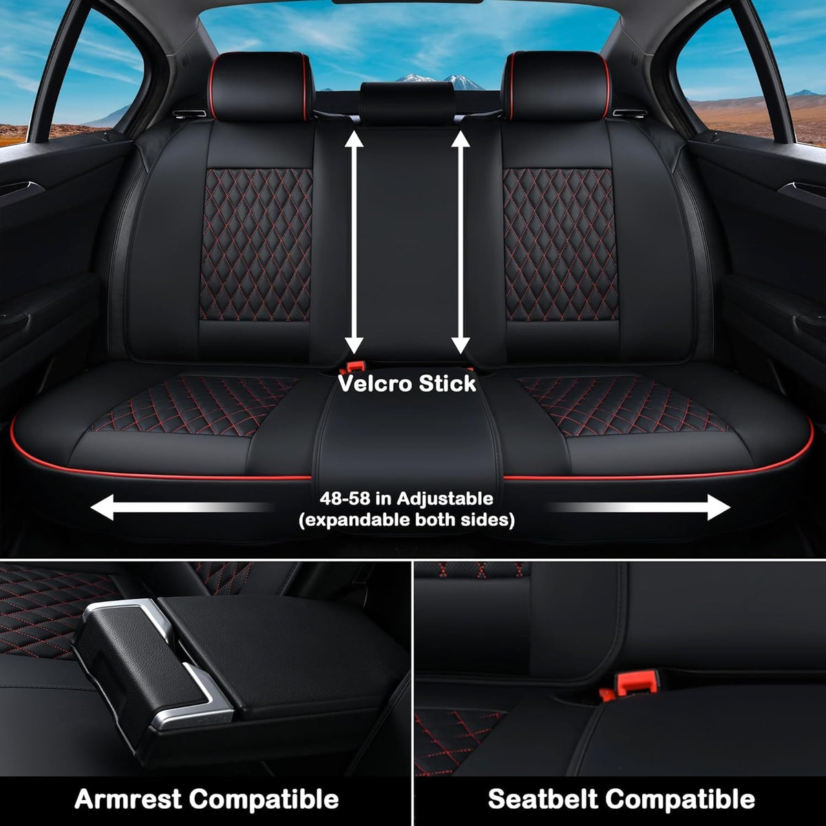Black Nappa Leather Car Seat Covers Full Set F257