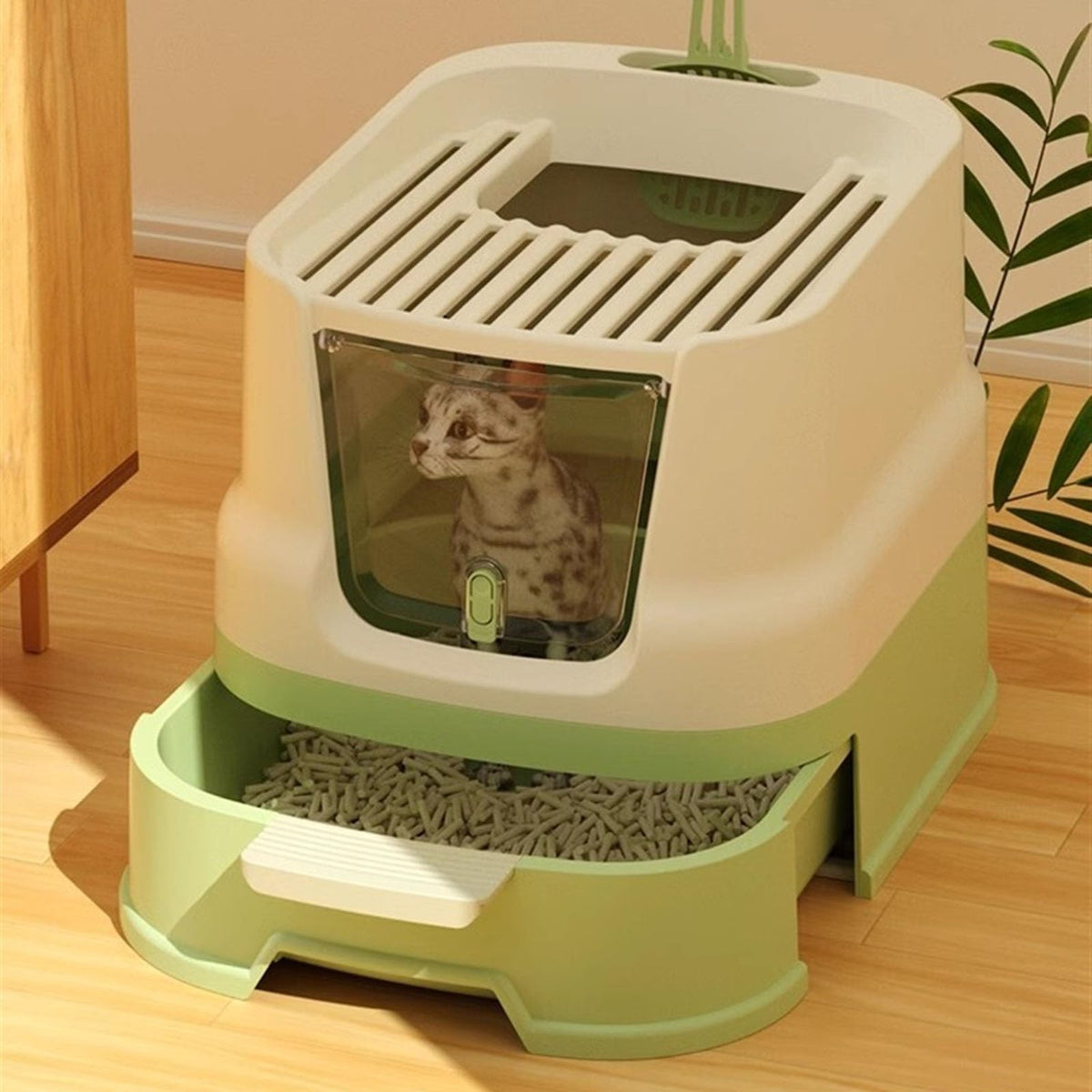 Large Top Entry Enclosed Cat Litter Box with Lid and Scoop M628