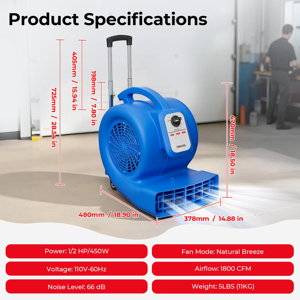 1/2 HP 1800 CFM 3 Speed Air Mover Blower Fan F178