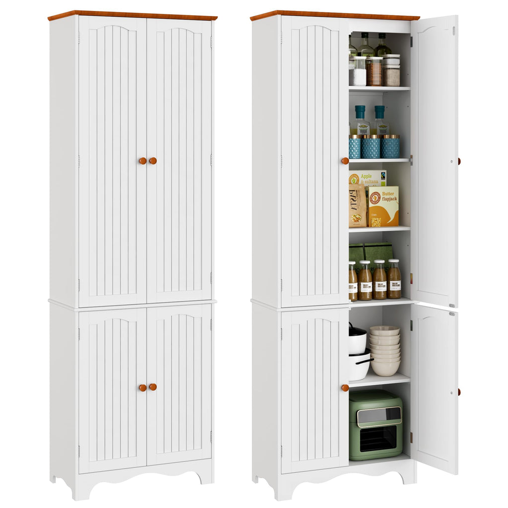 White 72" Kitchen Pantry Cabinet with Doors and Adjustable Shelves X728