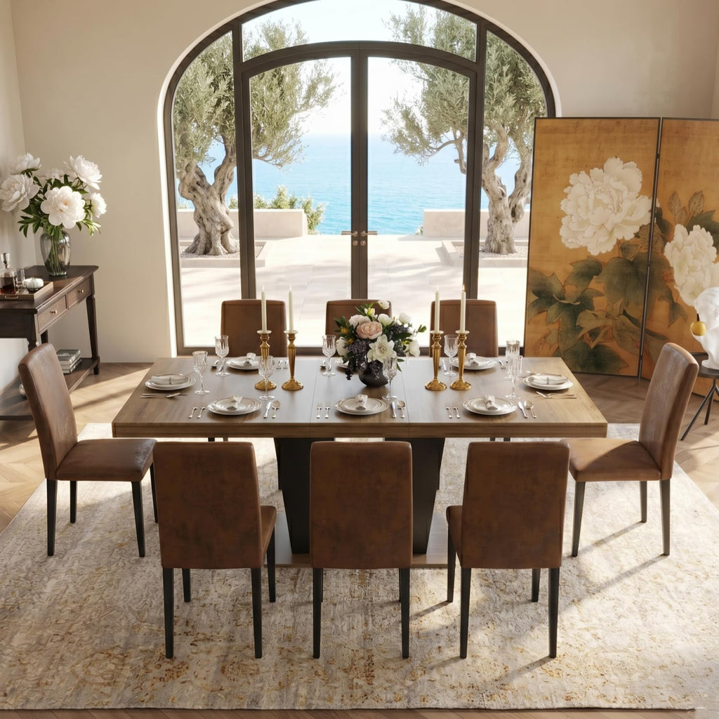 9 Piece Extendable Dining Table Set with 8 Upholstered Chairs M6005