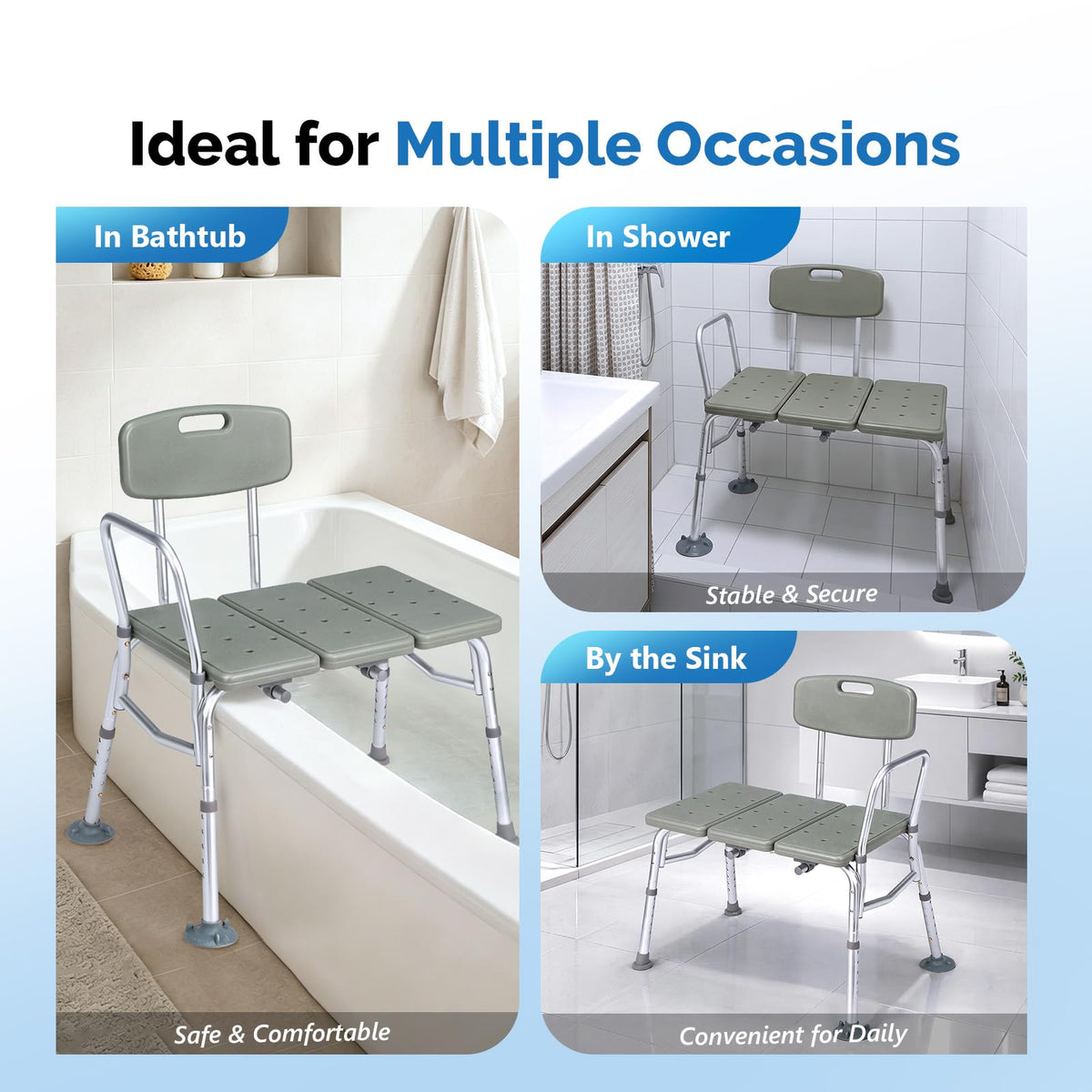 Height Adjustable Tub Transfer Bench Shower Chair with Backrest F7820