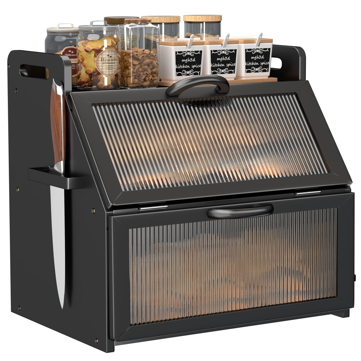 Large Black Wooden Bread Box with Acrylic Window A898