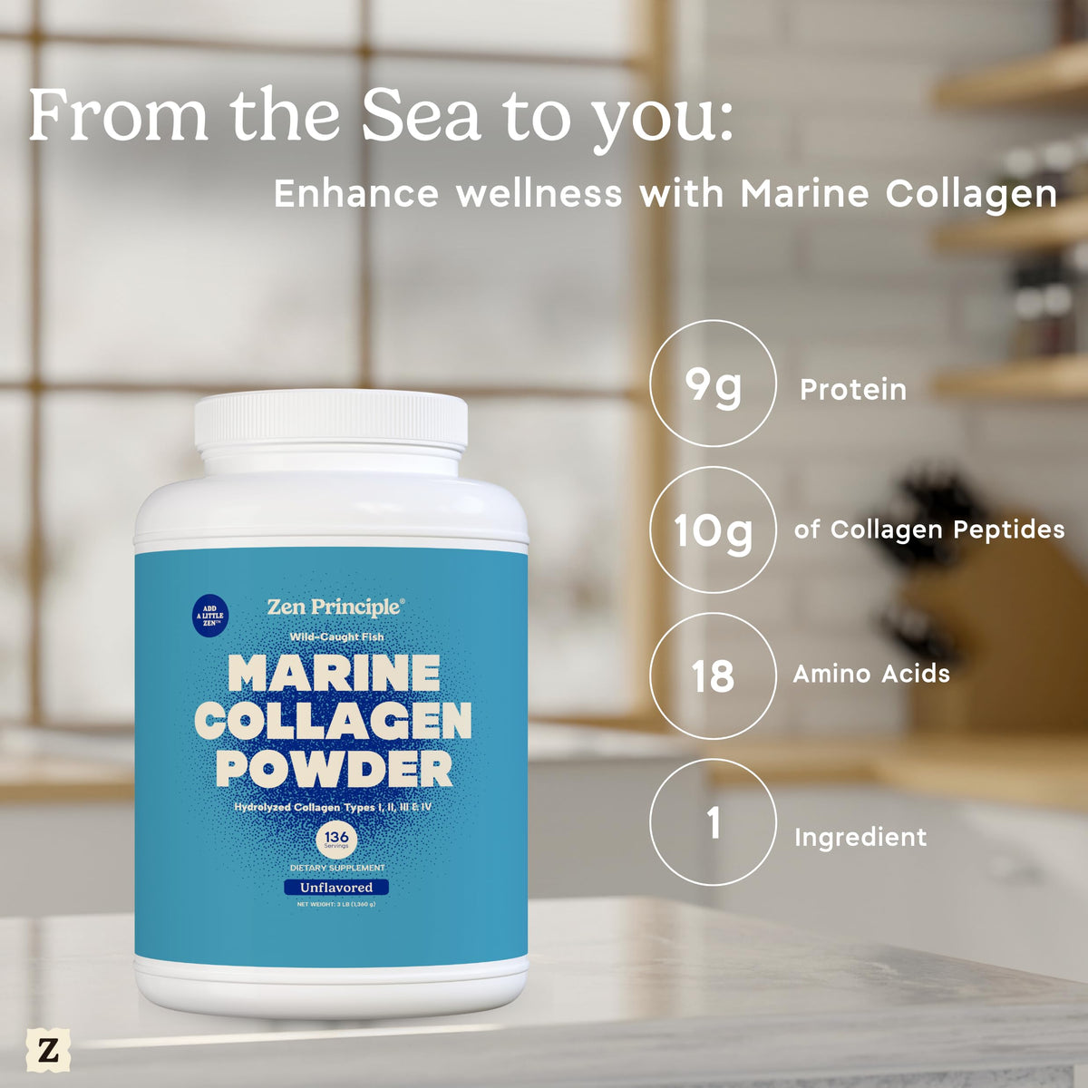 Marine Collagen Peptides Powder 3 lb. Wild-Caught Fish, Non-GMO. Hydrolyzed Types I, II, III & IV Protein. M43660