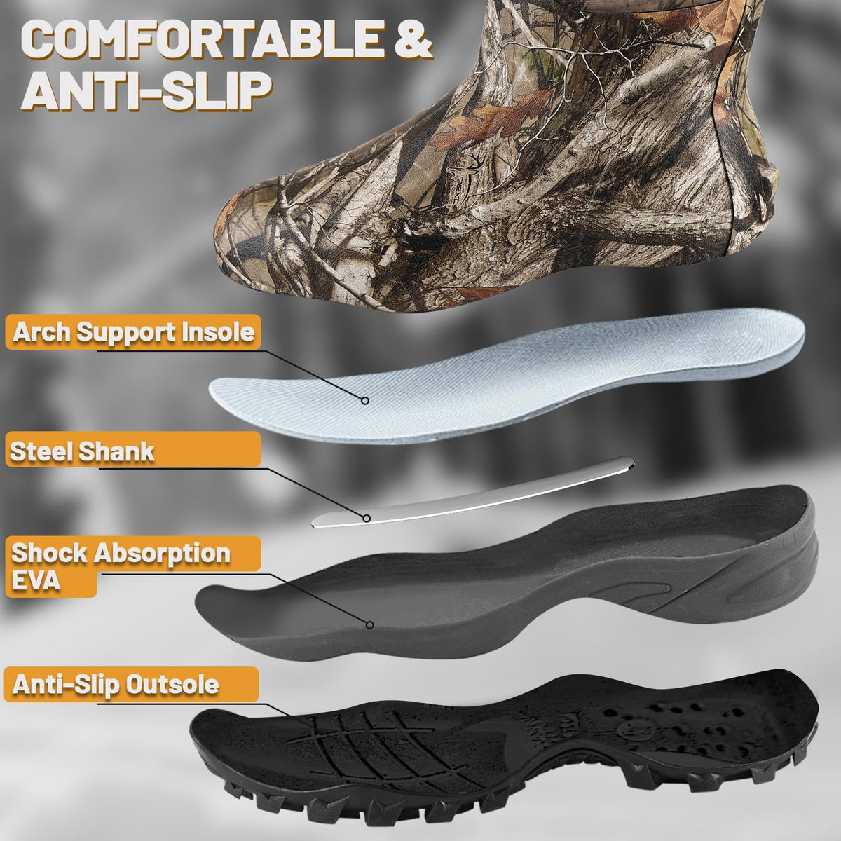 Waterproof Insulated 6mm Neoprene Rubber Hunting Boots V3456