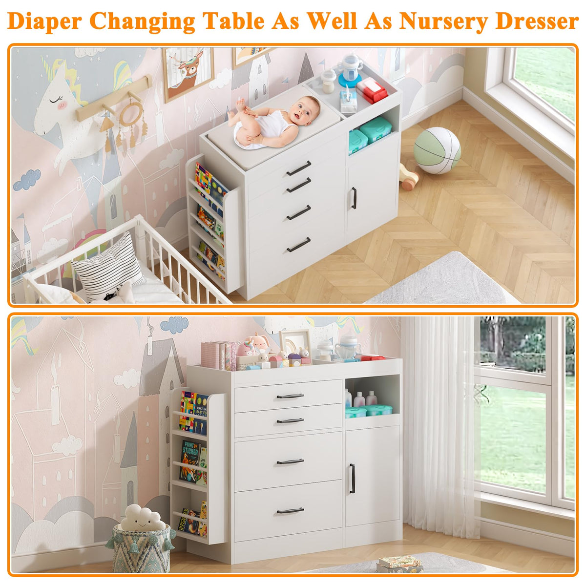 White 4 Drawer Baby Nursery Dresser with Changing Pad E722029