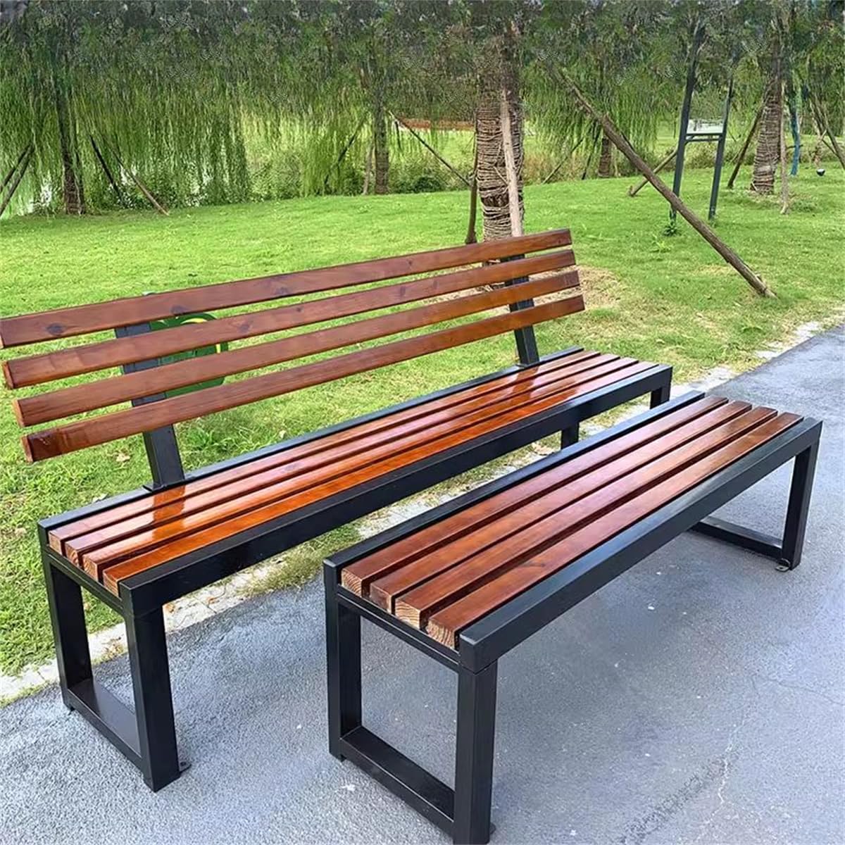 Midnight Black Engineered Wood Patio Bench B4754