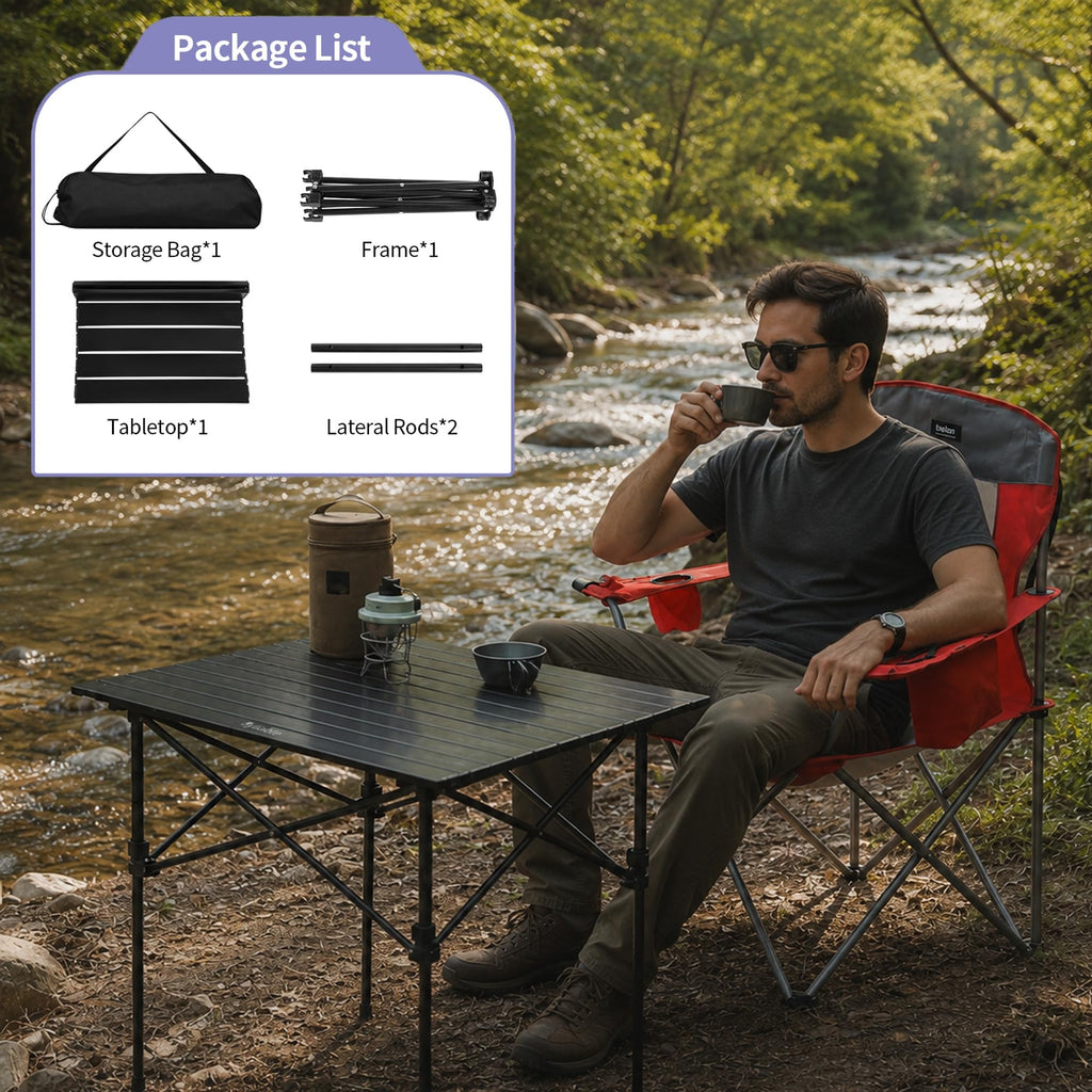 Square Folding Adjustable Height Camping Table, Black K3749