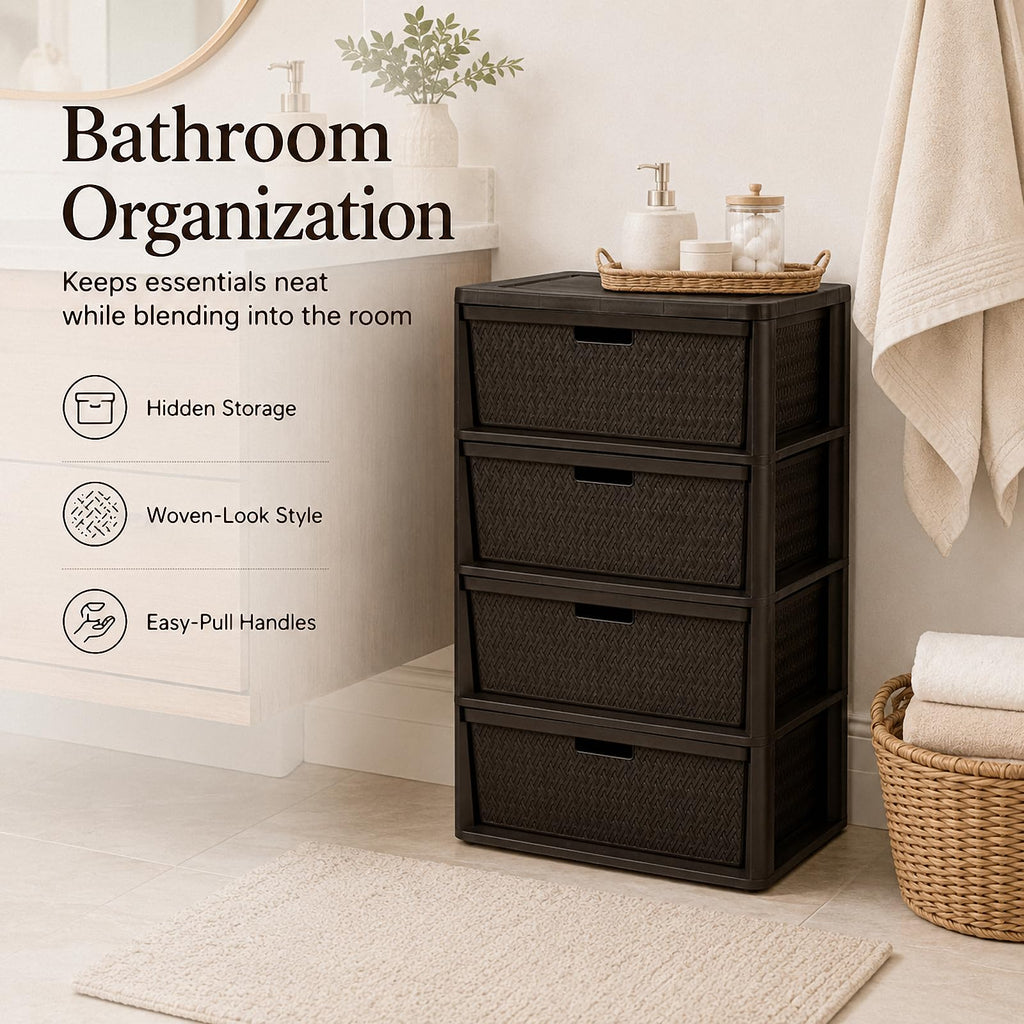 4 Drawer Brown Plastic Storage Tower E650