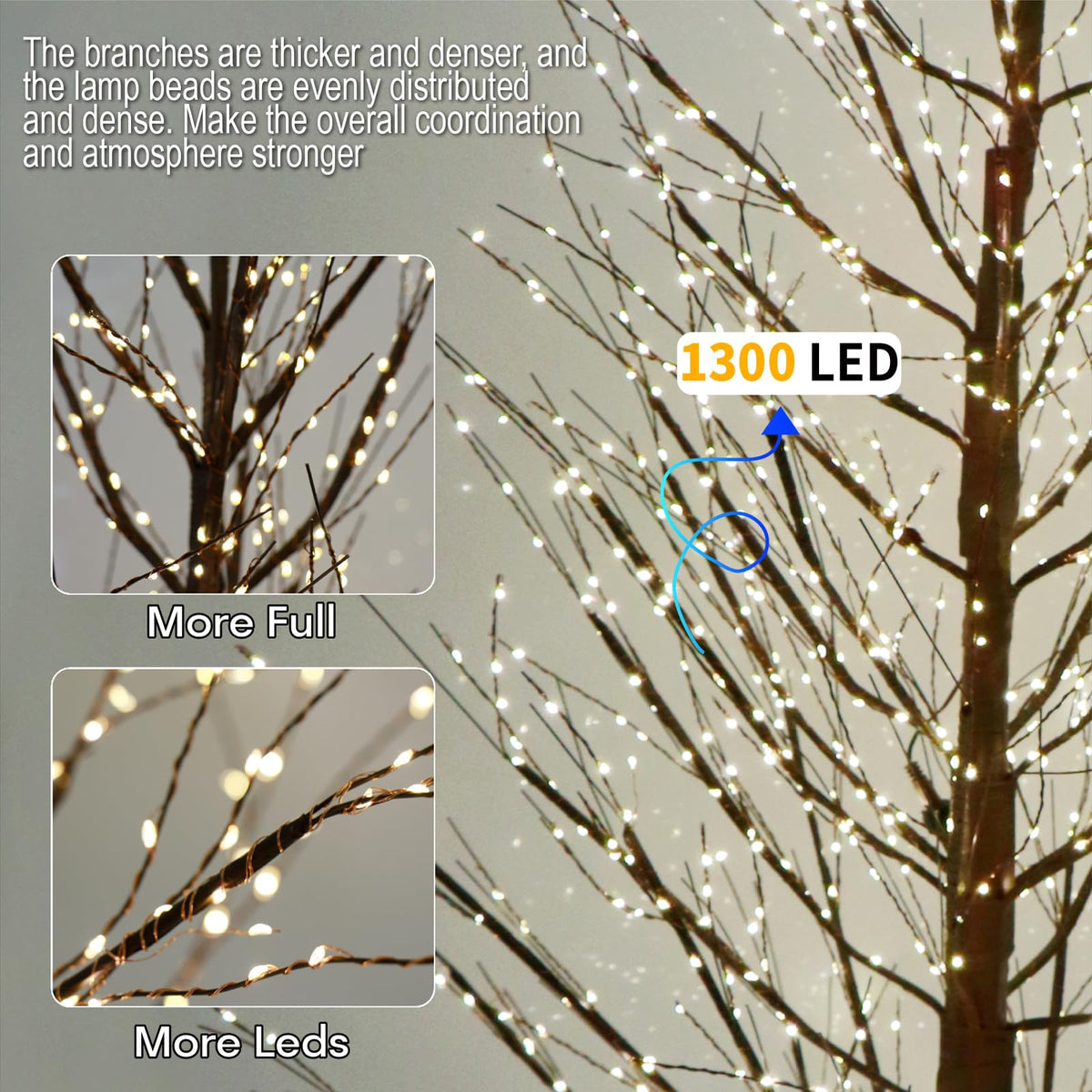 6FT Brown Lighted Birch Tree 1300LEDs Warm White Lights O503693