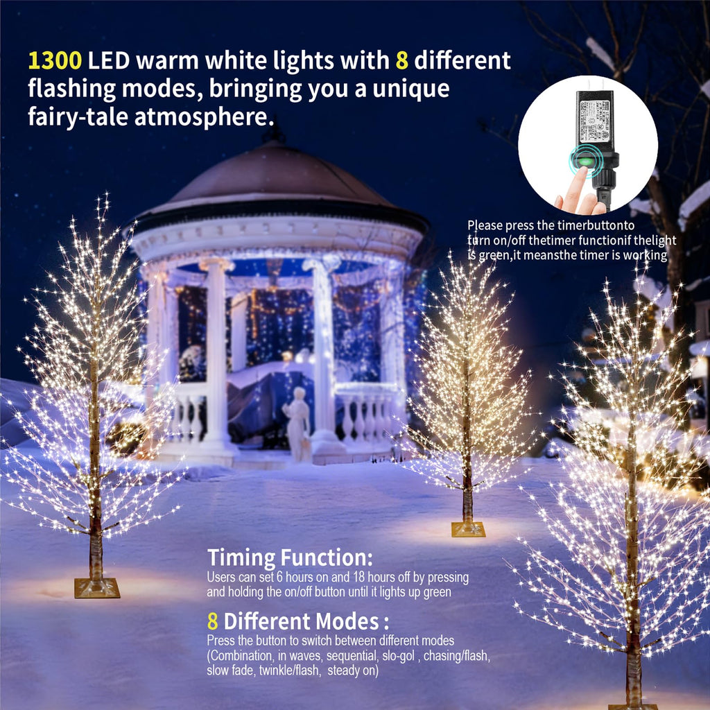 6FT Brown Lighted Birch Tree 1300LEDs Warm White Lights O503693