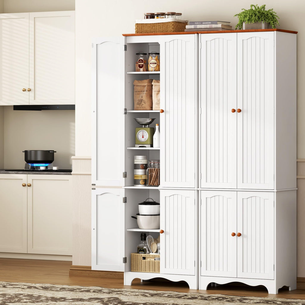 White 72" Kitchen Pantry Cabinet with Doors and Adjustable Shelves X728