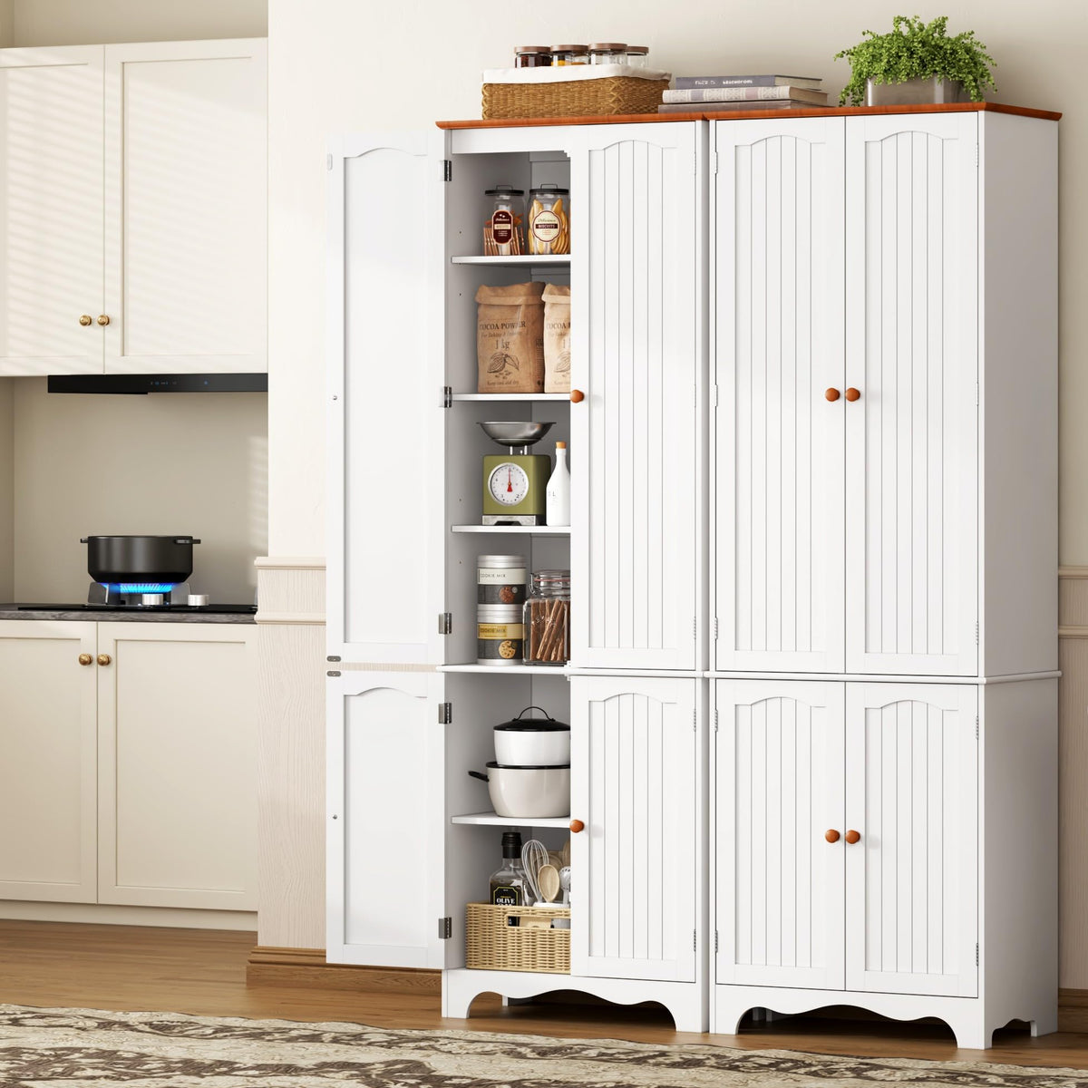 White 72" Kitchen Pantry Cabinet with Doors and Adjustable Shelves X728