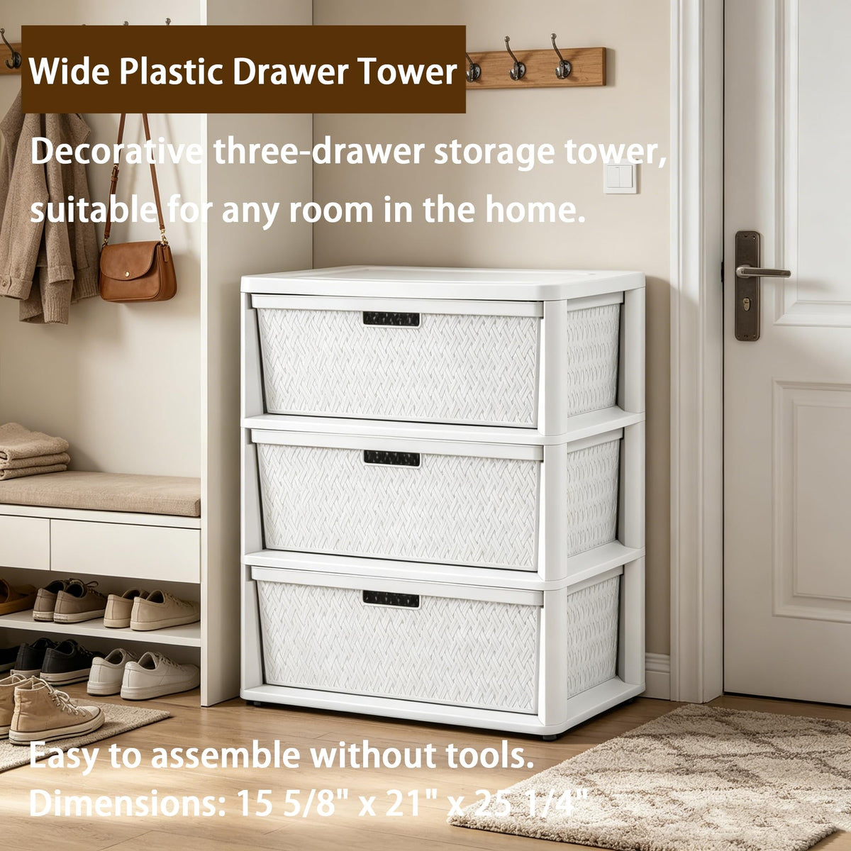 White 3 Drawer Plastic Storage Organizer U86321
