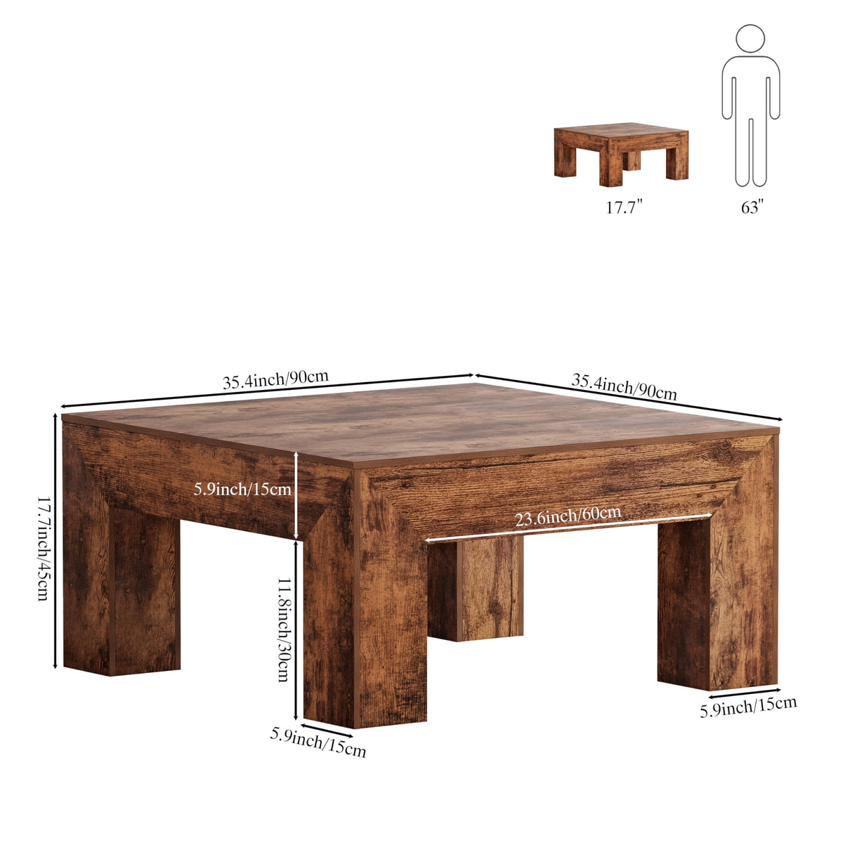 35" Wooden Square Coffee Table P4068