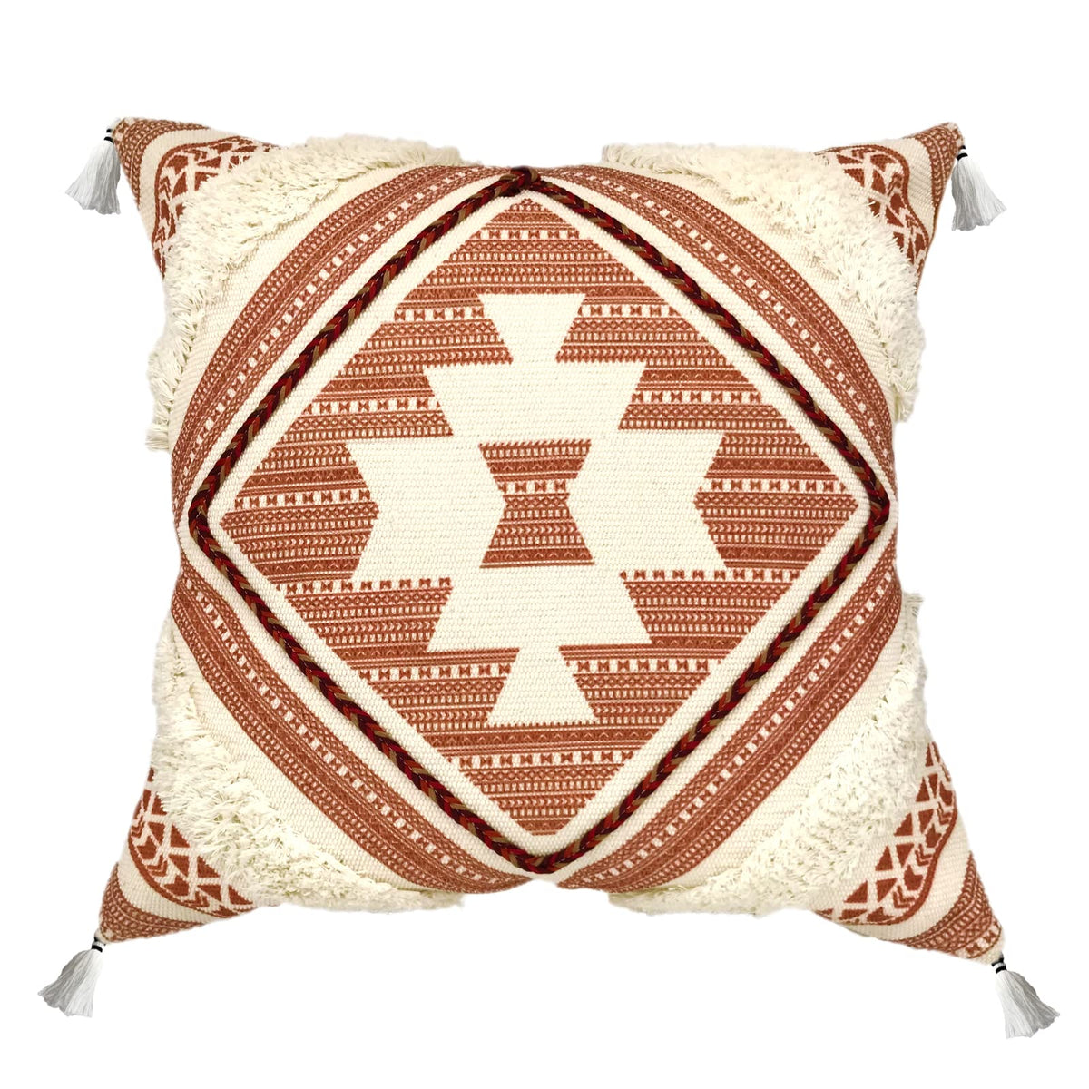 Boho Decorative Throw Pillow Cover with Tassels Fringe 18''x18'' Q369254
