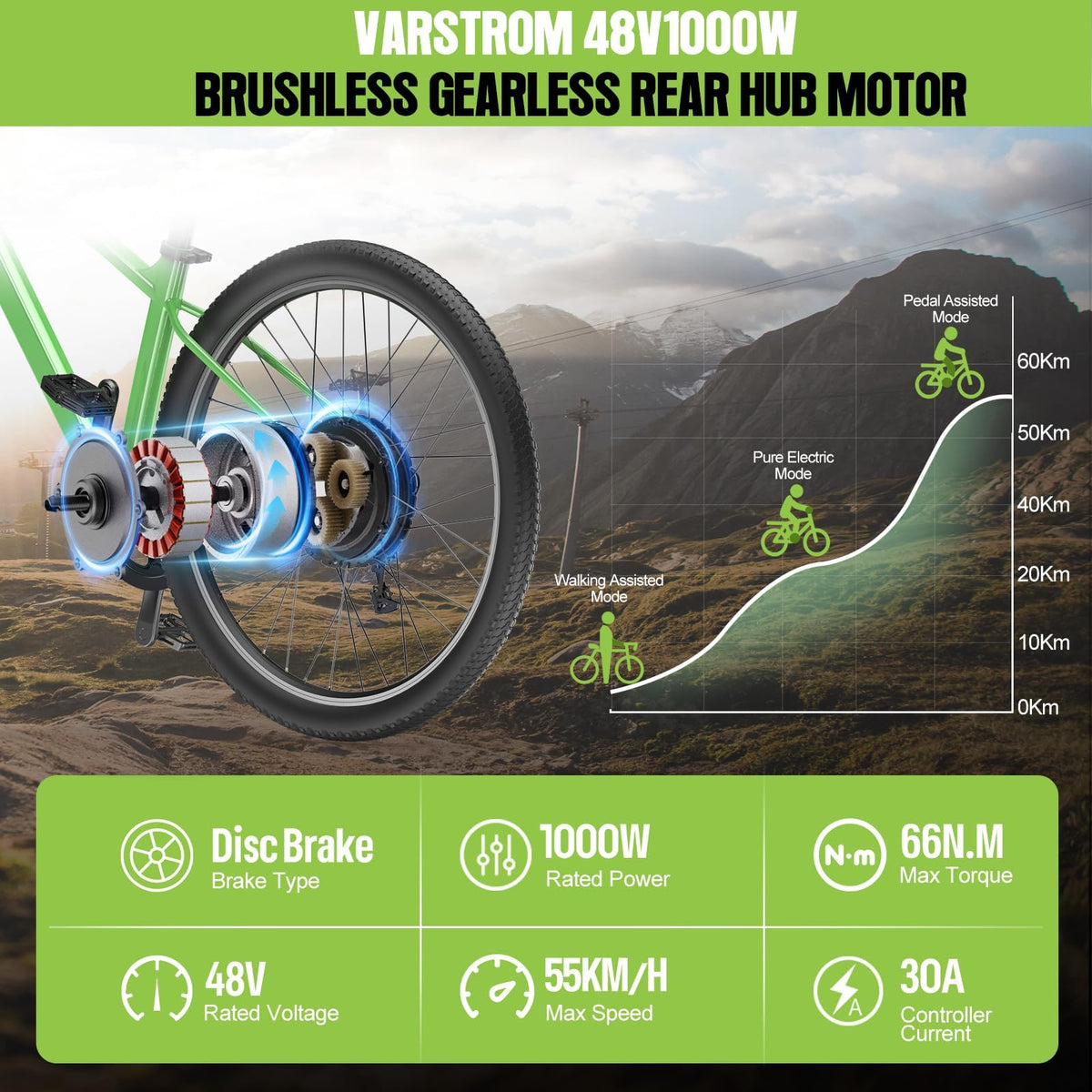 48V 1000W Electric Bike Conversion Kit Rear Wheel Hub Motor Q90563