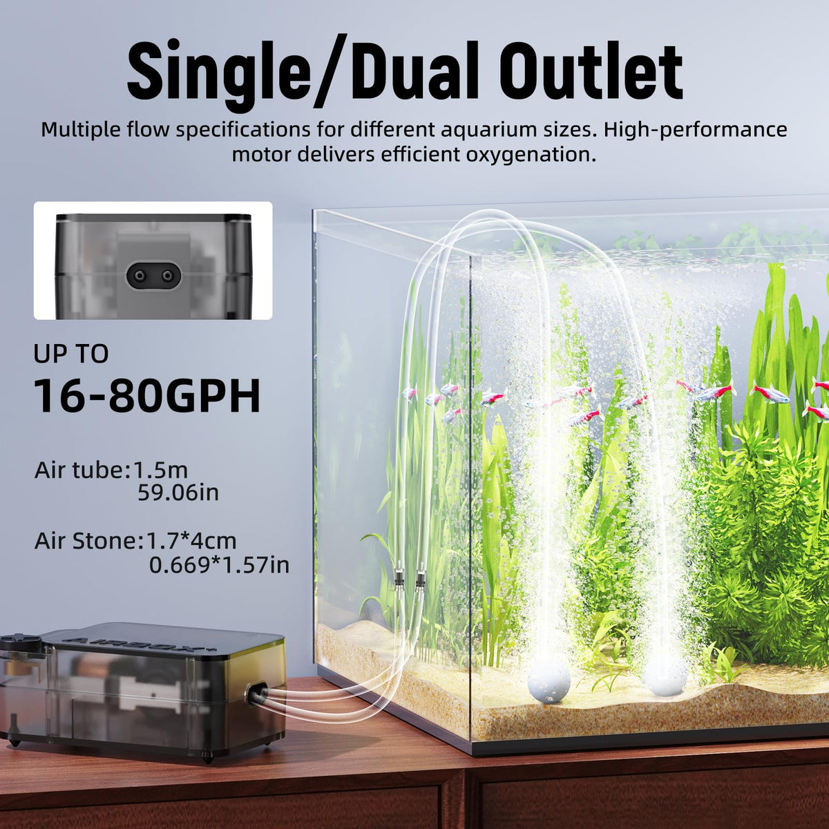 Aquarium Air Pump with Air Stone Bubbler Q81368
