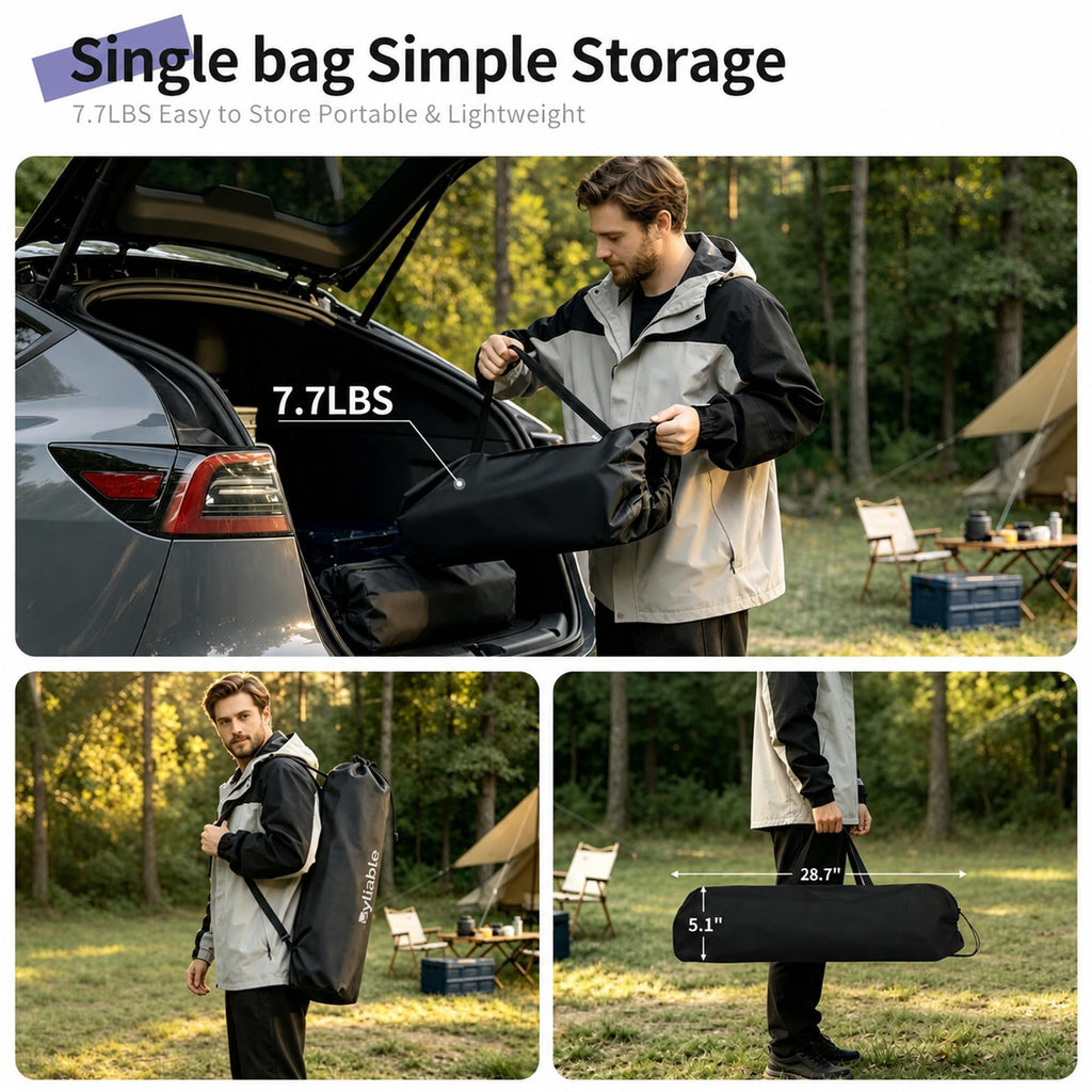 Square Folding Adjustable Height Camping Table, Black K3749