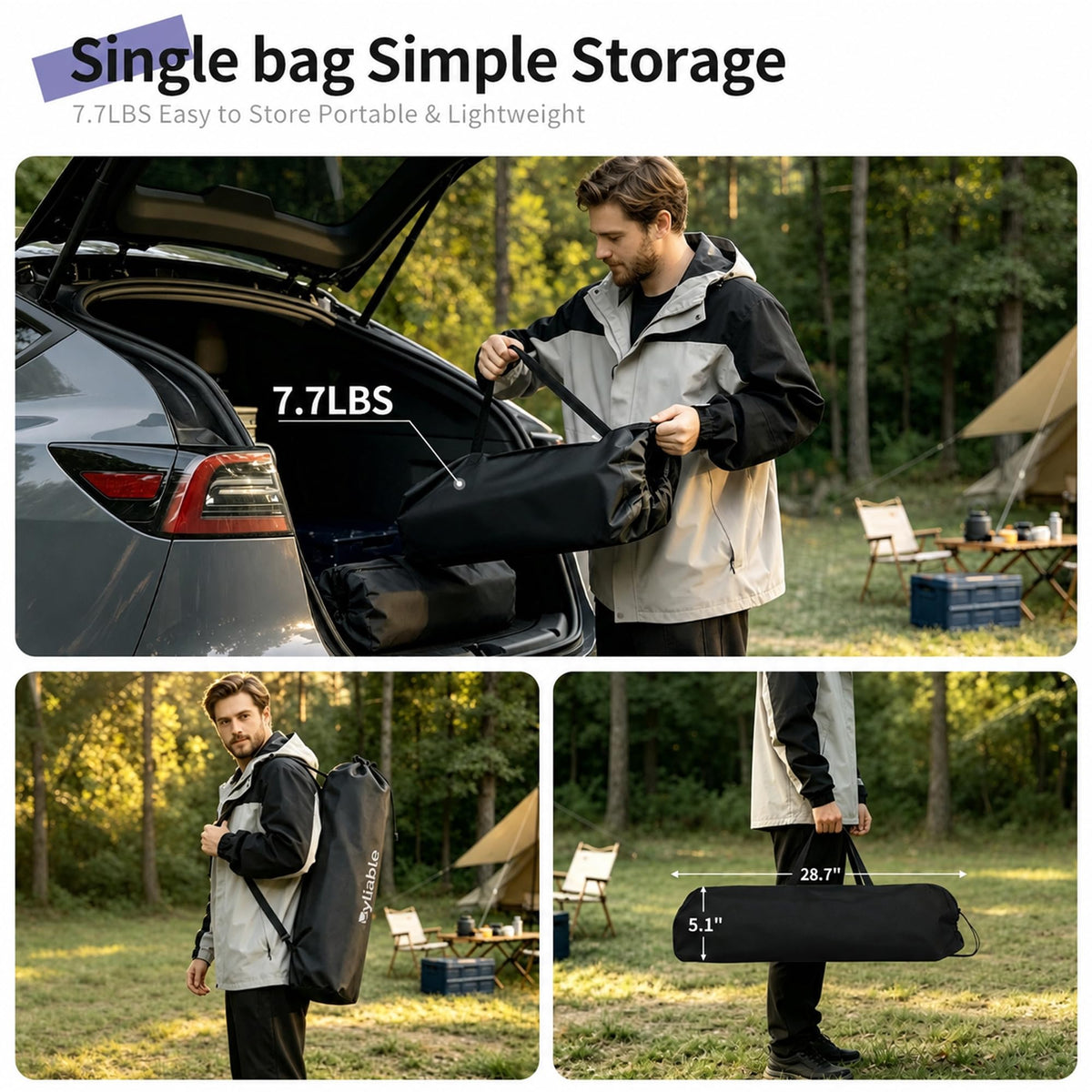 Square Folding Adjustable Height Camping Table, Black K3749