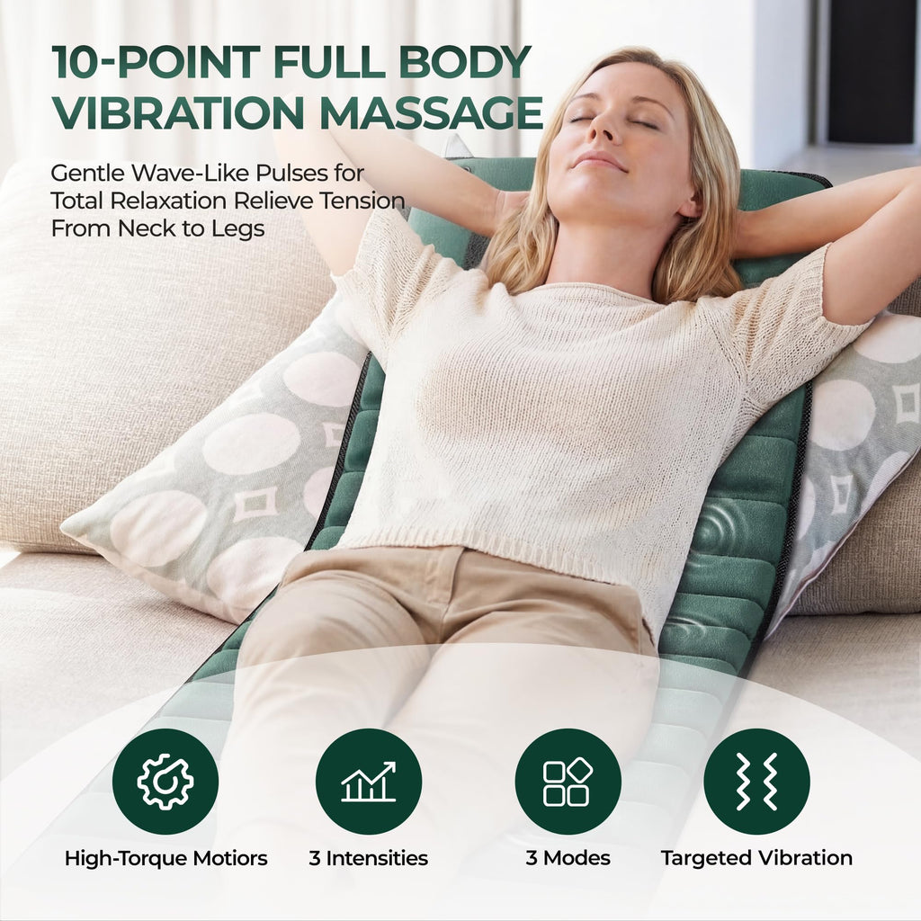 Full Body Massage Mat with Heat, 10 Motors, Detachable Massager Pad S569