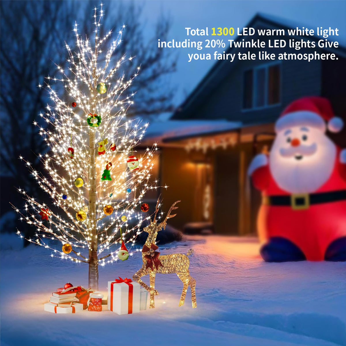 6FT Brown Lighted Birch Tree 1300LEDs Warm White Lights O503693