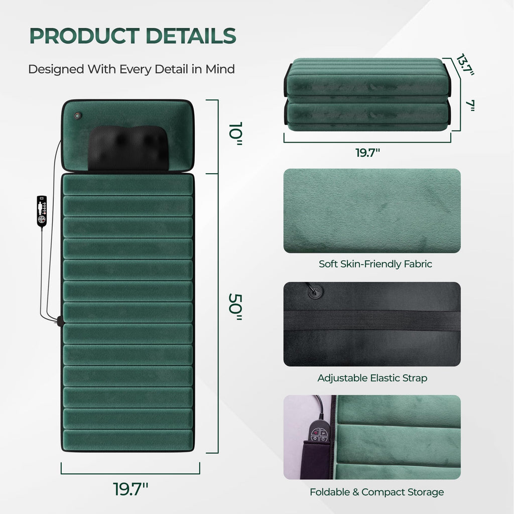 Full Body Massage Mat with Heat, 10 Motors, Detachable Massager Pad S569