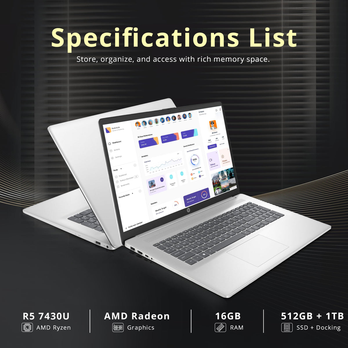 17.3" HD+ Touchscreen Laptop, AMD Ryzen 5, 16GB RAM, 1.5TB Storage, Silver B722