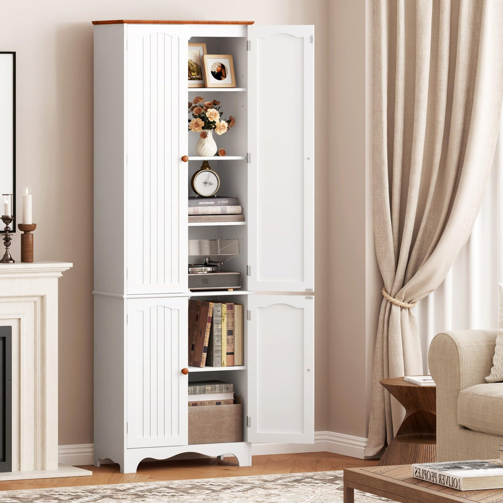 White 72" Kitchen Pantry Cabinet with Doors and Adjustable Shelves X728