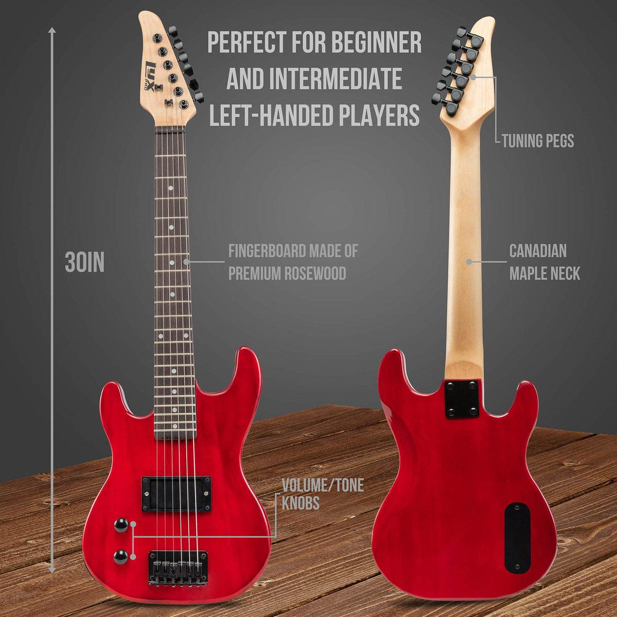 Left Hand 30 Inch 3/4 Size Electric Guitar Kit Red C8683