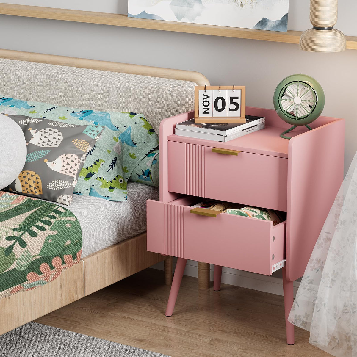 Pink 2 Drawer Wooden Nightstand R87325