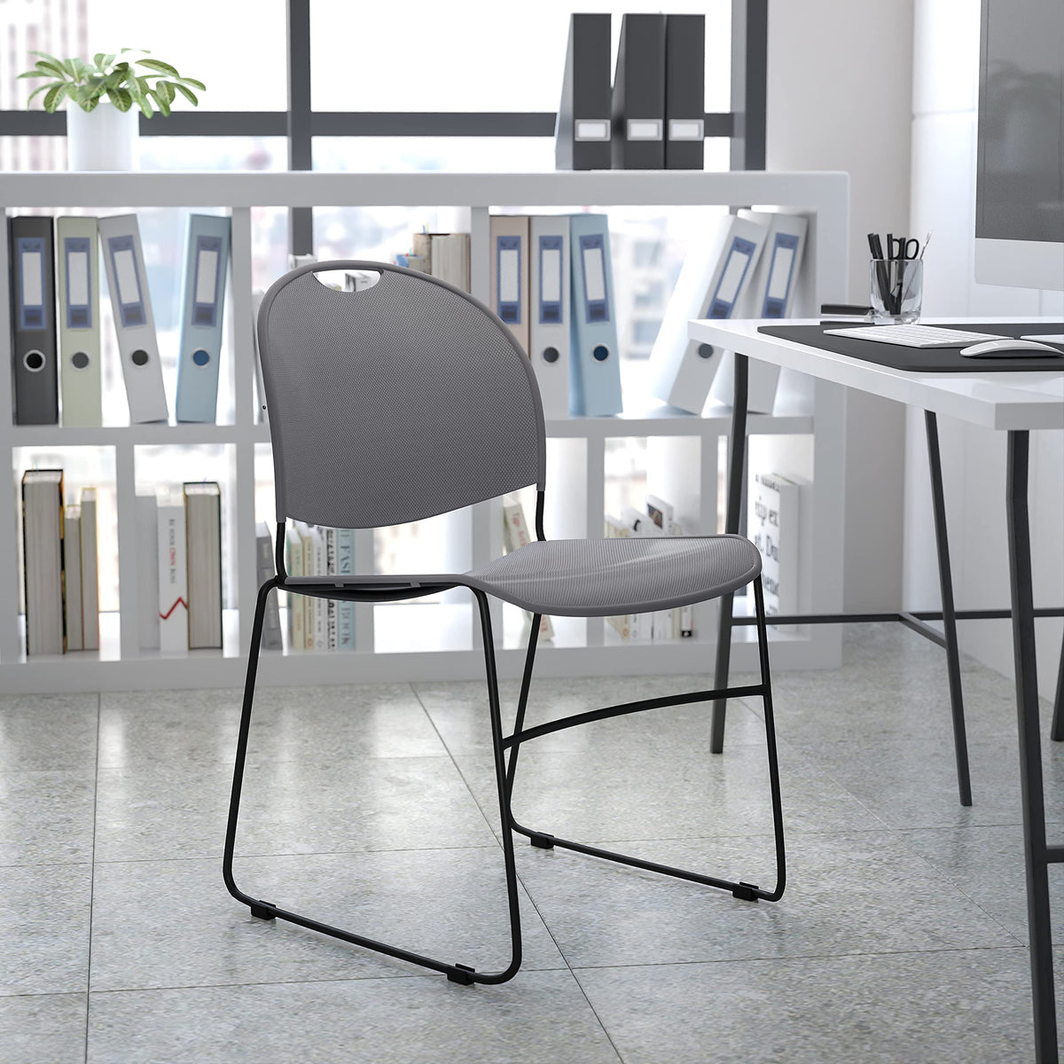 Gray 4 Pack Stack Chair with Black Frame W5731