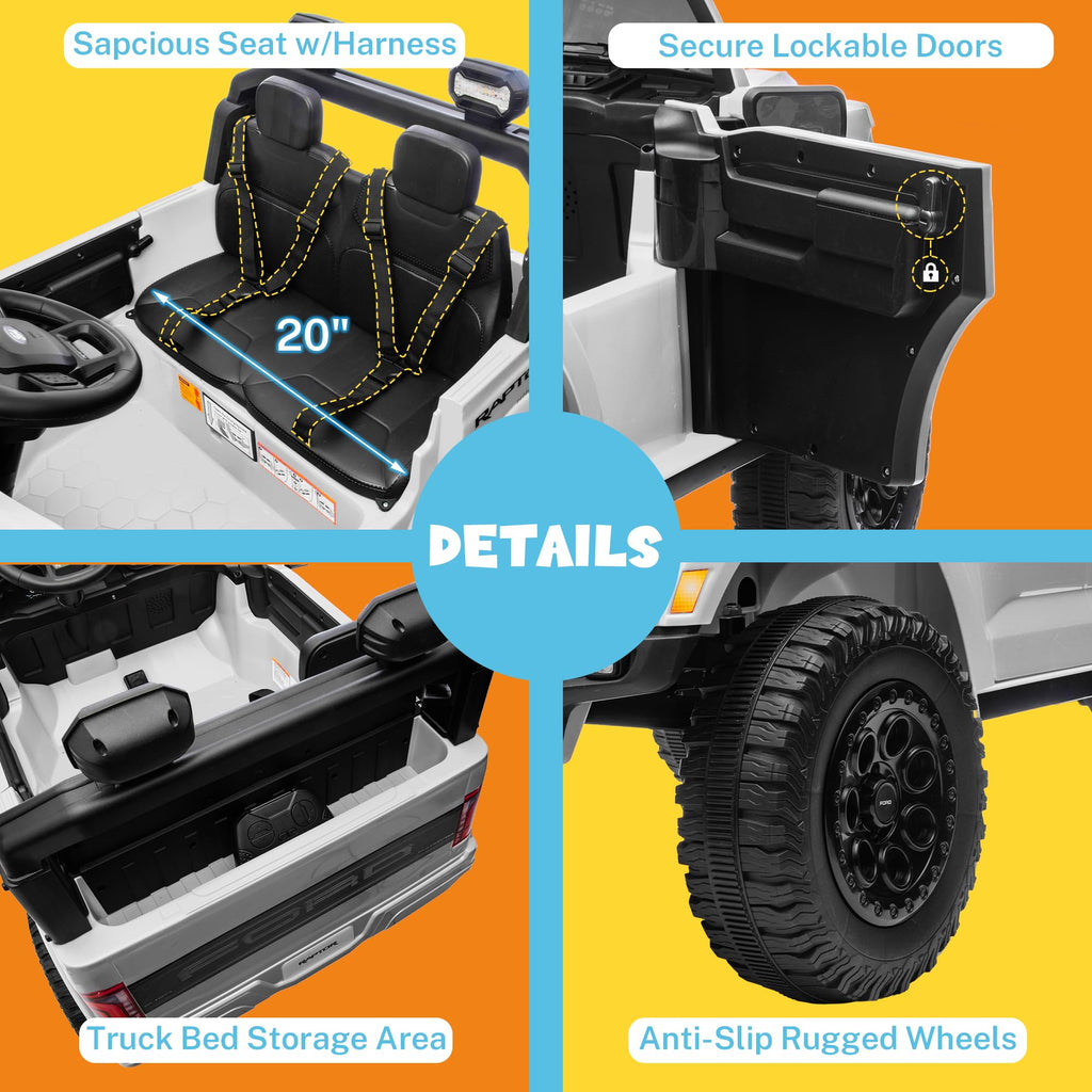 White 24V 2 Seater Kids Ride on Truck with Parent Remote Control D70646