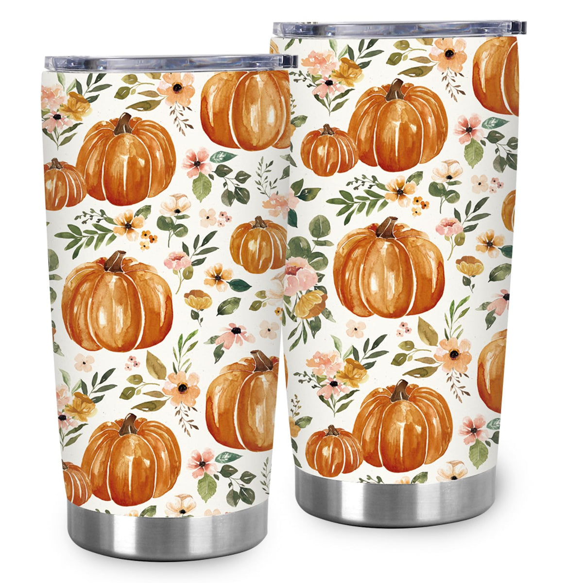 20 Oz Floral Pumpkin Tumbler with Lid Straw P356