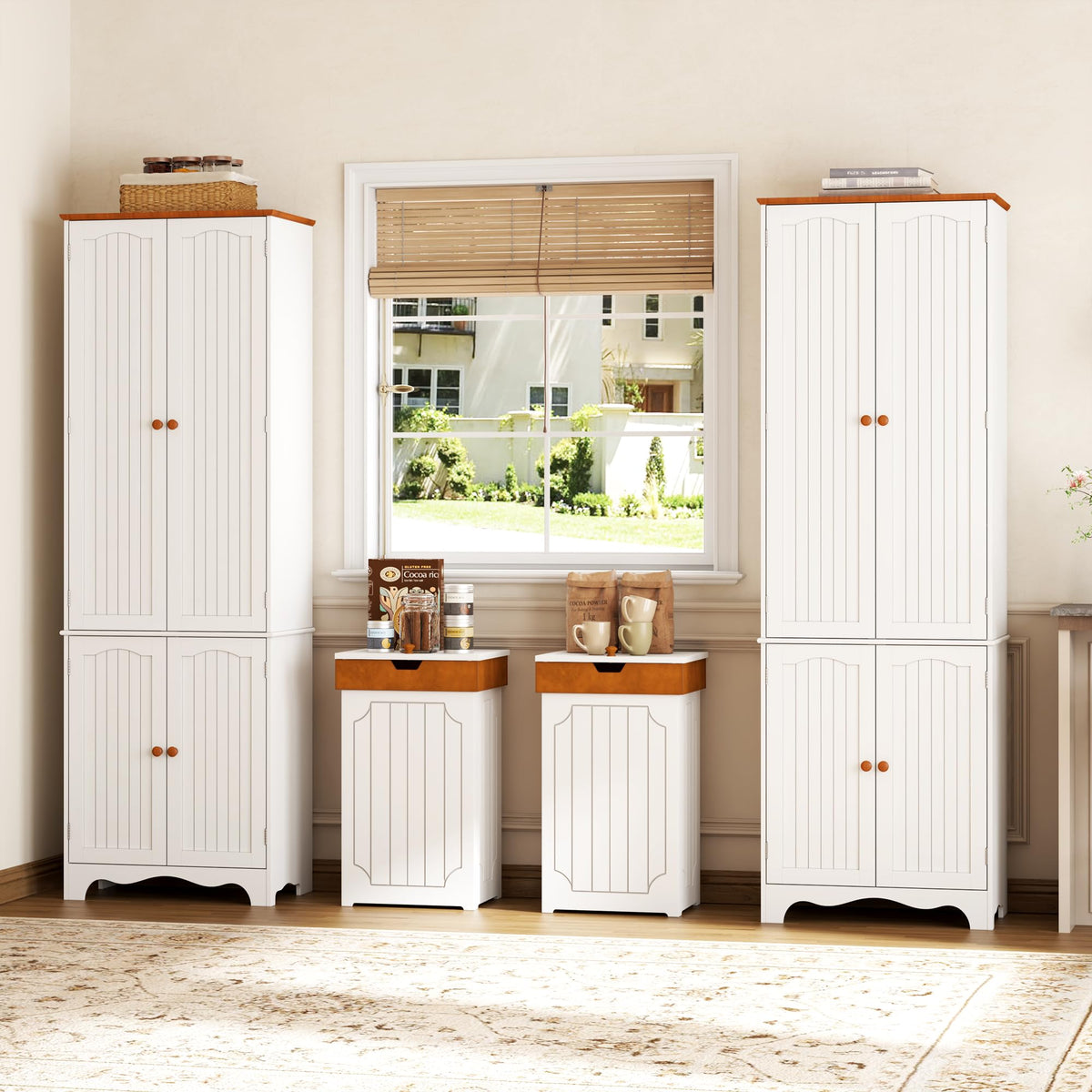 White 72" Kitchen Pantry Cabinet with Doors and Adjustable Shelves X728